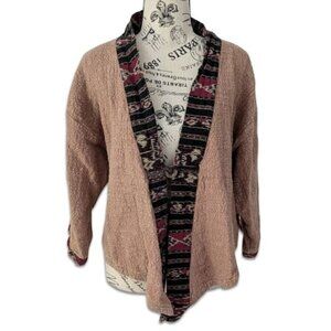 Hilltribe Artsy Boho One Button Jacket S/M S M Linen Tan Brown